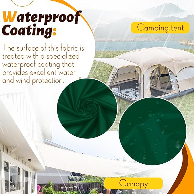 Vonty Waterproof Fabric Ripstop Nylon Fabric by The Yard - 60 Inch Wide(1 Yard), Water Proof Green Fabric Lightweight Kite Fabric for Tent Bag Tarp DIY Craft Travel Outdoor