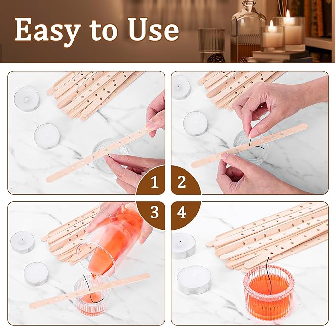 Wooden Candle Wick Holders, 50 PCS 7 Holes Multiwick Centering Device, Candle Making Wick Bars for Large Containers and DIY Wax Crafting Supplies