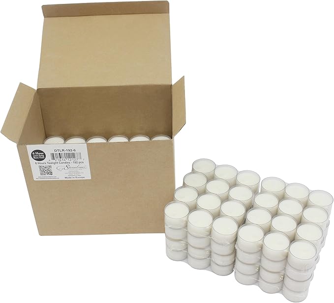 Stonebriar 96 Count White Unscented Smokeless Long Burning Clear Cup Tea Light Candles with 6 to 7 Hour Burn Time