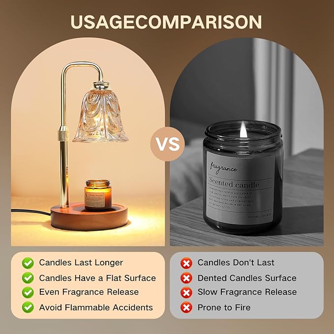 Candle Warmer Lamp with Timer Electric Candle Warmer Lamp Adjustable Height Dimmable Wax Warmer Lamp Jar Candles with 2 Bulbs for Home Decor & Office