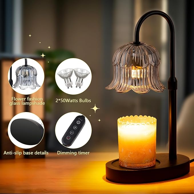 CRMILL Candle Warmer Lamp Electric Timer - Candles Height Control Warmers Scented Lamps No Flame Heat Warm Melt Wax Jar Modern Home Decor Table Lights for Home Living Bedroom Decorative