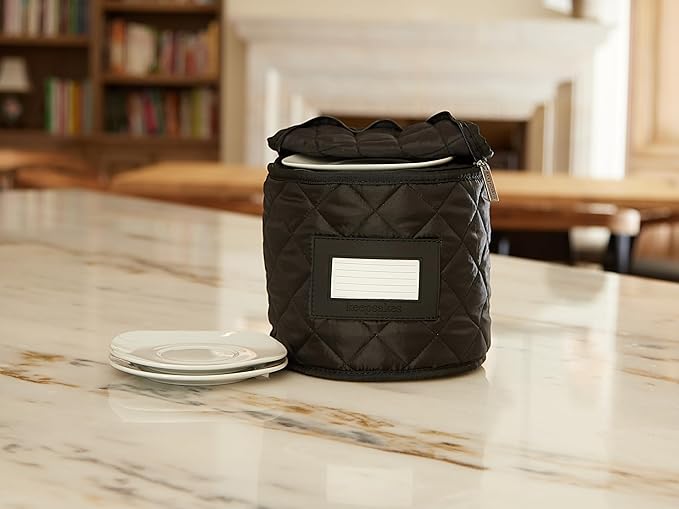 Covermates Keepsakes Dish Storage Case – Padded China & Dinnerware Organizer, Quilted Polyester Protection, ID Window, Zipper Closure, Machine Washable, Black