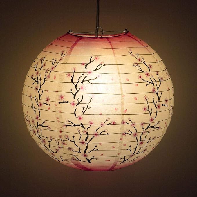 Quasimoon PaperLanternStore.com 14 Inch Pink Cherry Blossom Tree Japanese Paper Lantern