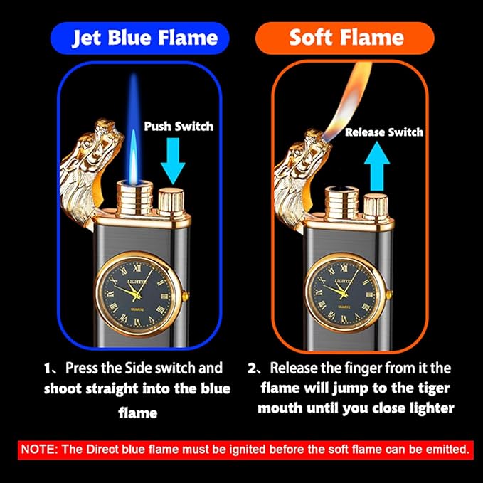 Magic Dragon Dual Flame Windproof Lighter - Adjustable Flame, Refillable Butane Gas for Men, Women, Outdoor Candle - Black