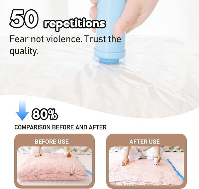 12Pcs 16x24 Inch Vacuum Storage Bags, Airtight Space-Saving Vacuum Seal Bags Portable Reusable Sealer for Home Travel Moving Supplies