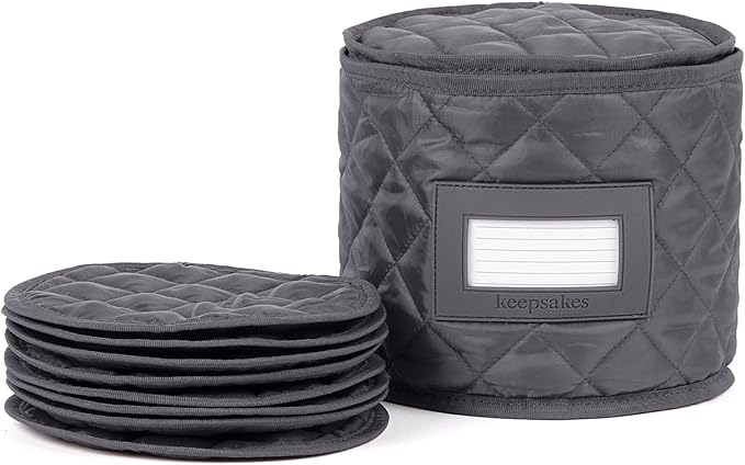 Covermates Keepsakes Dish Storage Case – Padded China & Dinnerware Organizer, Quilted Polyester Protection, ID Window, Zipper Closure, Machine Washable, Slate