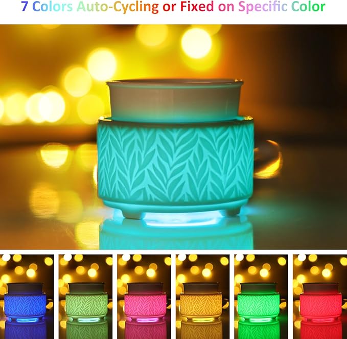 EQUSUPRO Wax Melt Warmer for Scented Wax Melts 3-in-1 Electric Ceramic Candle Wax Warmer Burner Fragrance Wax Melter for Home Office Bedroom Gift & Decor (White -7 led Light)