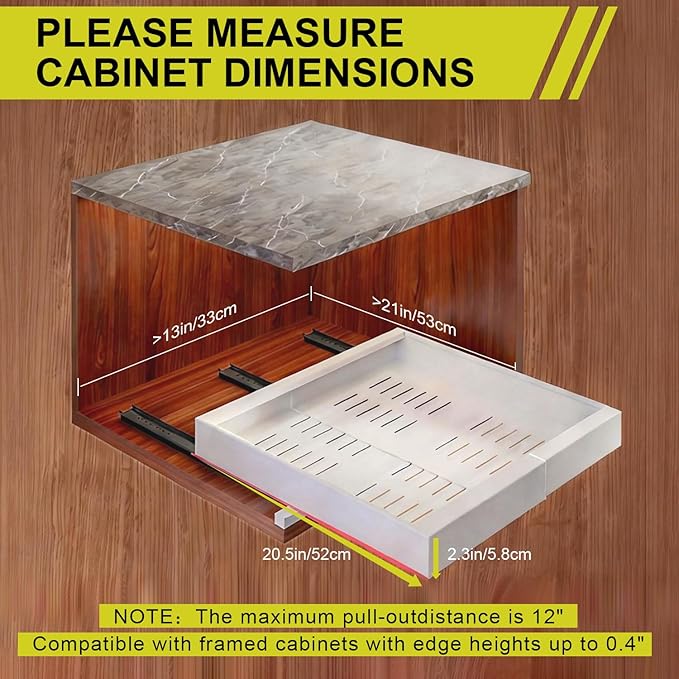 4-Pack Expandable Pull Out Cabinet Organizer 21" Deep with 3 Slide Rails, Adjustable Width (12"-22") Drawer Organizer for Kitchen Pantry Base Cabinets, Fixed with Roll Out Shelves Adhesive, White