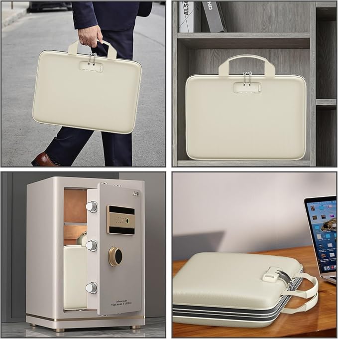 Fireproof File Organizer,Fireproof Document Box with Lock,Large 13 Pocket Expanding File Folder,Hard-Shell Portable Safe Storage for Letter/Legal Document,Laptop,Valuables-Beige