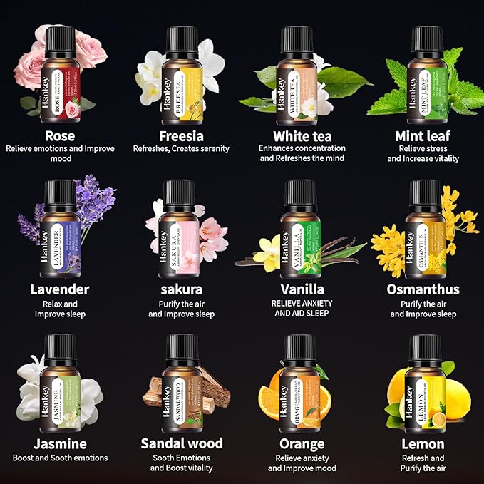 12 Pack Essential Oils Gift Set, Premium Fragrance Essential Oils for Diffuser, Air Purifier, Humidifiers, Essential Oil Scent Aromatherapy Oils for Relaxation, Travel, Sleep & Mood, 10ml / 0.34fl.oz