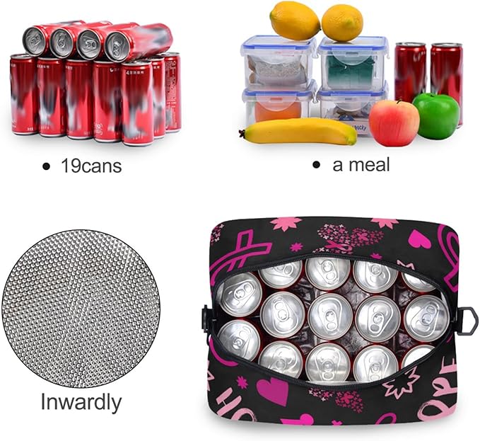 CBBYY Breast Cancer Awareness Butterfly Lunch Bags for Women Men, Reusable Insulated Lunch Box, Adjustable Shoulder Straps Tote Lunch Bag for Work Picnic School