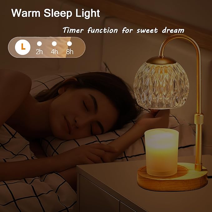 Dreamholder Candle Warmer Lamp, Glass Electric Wax Melter Warmer Lamp with Timer & Dimmer, Vintage Wax Warmer Adjustable Height Scented Candles, for Home Decor Gifts, Gold