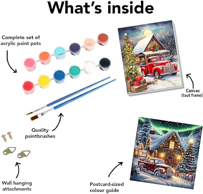 2 pack Christmas Paint by Numbers Kit for Adults Beginner With Framed,Winter Truck Easy Adult Paint by Number Kits on Canvas DIY Painting for Beginners Art by Numbers for Home Wall Decor 10x12 Inch