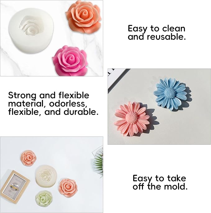 6 Pack Candle Molds for Candle Making, Moldes para Velas, Flower Molds Silicone Candle Molds for DIY Scented Candle, Soy Wax, Cake, Soap, Resin Casting Craft Making