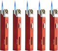 5 Pack Portable Torch Lighter Windproof Butane Refillable Lighter with Fuel Visible Tank Lockable Flame No Gas(Red)