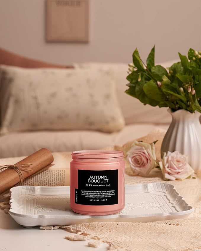 M&SENSE Orchid Jasmine Scented Valentine Candles, 70 Hours Burn Time 2 Wicks Large 11.6oz Natural Soy Wax Clean Non Toxic Candle for Holiday Birthday Gifts