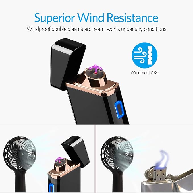 Electric Arc Lighter USB Rechargeable Windproof Flameless Plasma with Battery Indicator for Fire, Cigarette, Candle - Outdoors Indoors | Bright-Black (Upgraded).