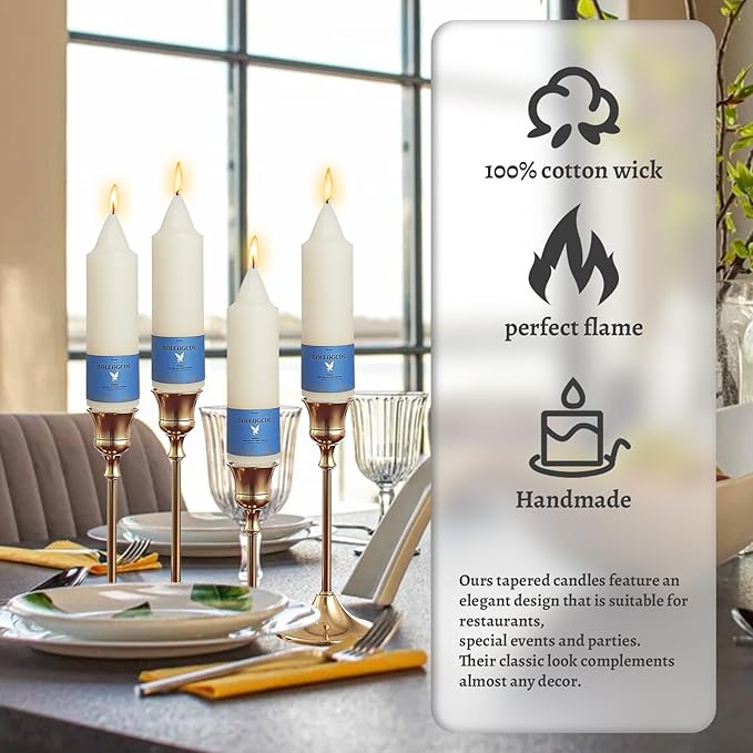 Handmade Unscented Milk White Taper Candles Long Burning 5 Inch Cute Candlesticks with Elegant Design Smokeless Candles for Home Décor Wedding
