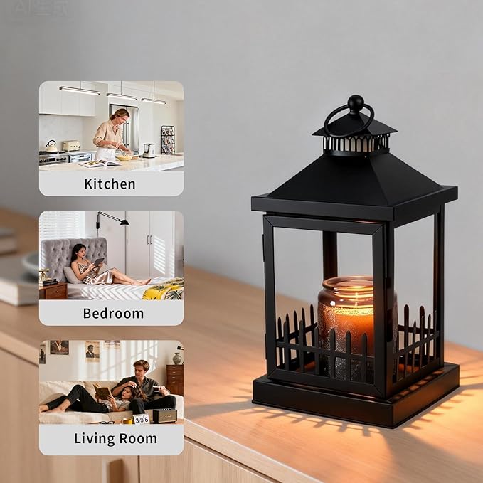 Candle Warmer Lamp with Timer,Compatible with 3 Wick Candles Jars,Dimmable Farmhouse Candle Lamp Warmer,Lantern Candle Warmer Lamps Fully Enclosed and Hanging Up Designed