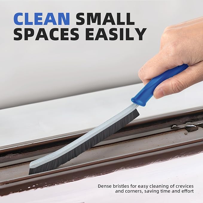 FOOGWEE Hard Bristle Crevice Cleaning Brush - Cleaning Supplies - Grout Cleaning Brushes for Household Use - Crevice Cleaning Tool for Bathroom, Home and Kitchen (3, Blue)