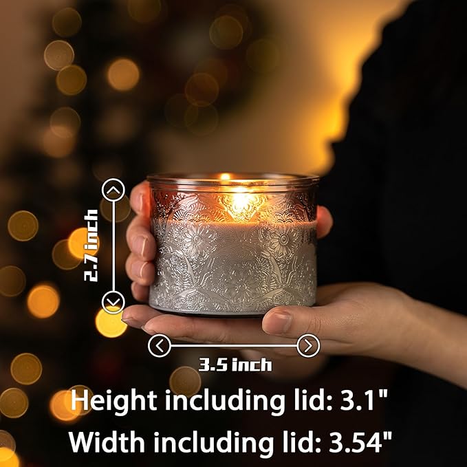 10 oz Embossed Glass Candle Container with Bamboo Lids and Labels, Gray Candle Jars for Making Candles, Mandala Design - Pack of 9