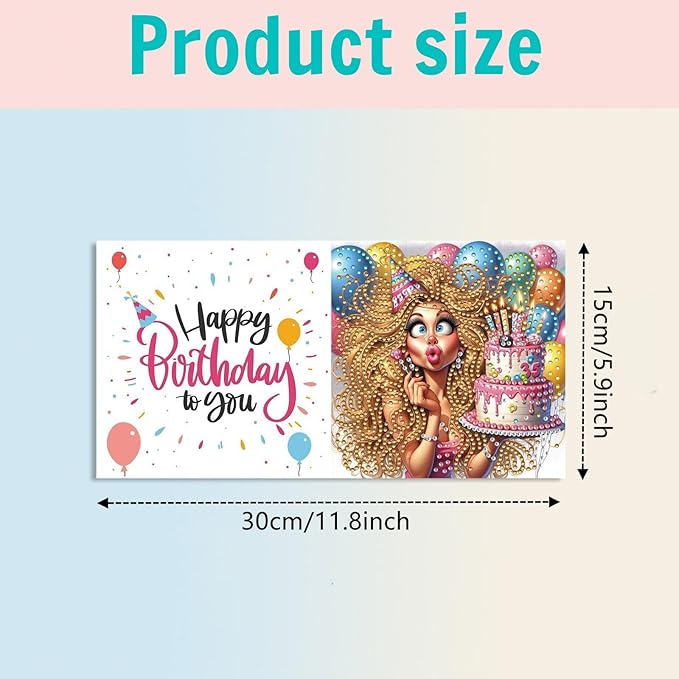 DoxQcs 5D Diamond Art Painting Greeting Cards Kit, DIY Cards for Blessings Congratulations Gifts, Greeting Card Set for Birthday Thanksgiving Day Christmas Halloween-Woman’s Birthday
