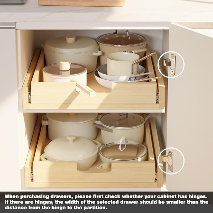 Pull Out Cabinet Organizer, 11''W×21''D Sliding Drawers for Cabinets, Soft Close Slide Out Wooden Pull out Drawers, Base Cabinet Organization for Kitchen, Pantry, Bathroom