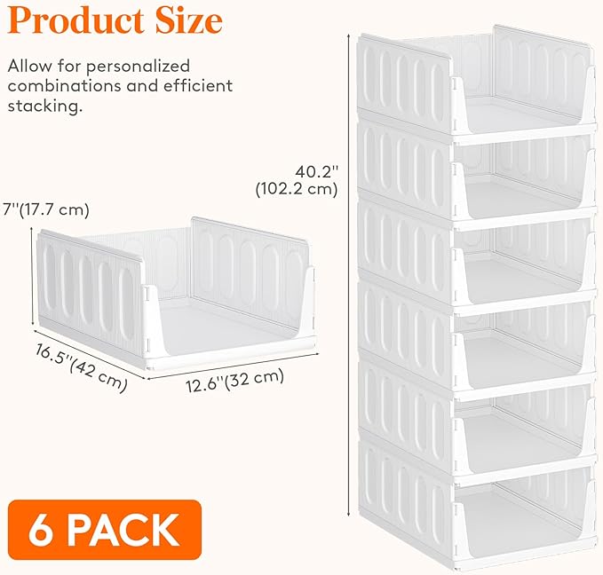 Lifewit 6 Pack Stackable Closet Organizers and Storage Basket for Clothes, Plastic Sweater Storage Bins for Wardrobe, Multifunctional Pants Organizer for RV, Pantry, Bathroom, Kitchen, Dorm, 24L