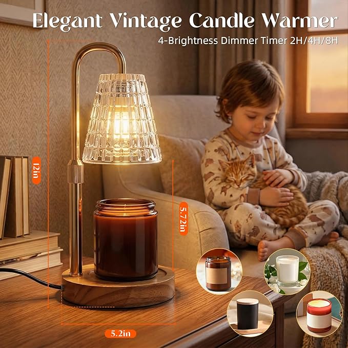 Glimra 2 Pack Candle Warmer Lamp Electric Timer,Candles Candle Wax Warmer for Jar Candles,Adjustable Candle lamp Birthday Gifts,for Mom Women Friend Sister,Office Apartment Dorm Room Home Decor