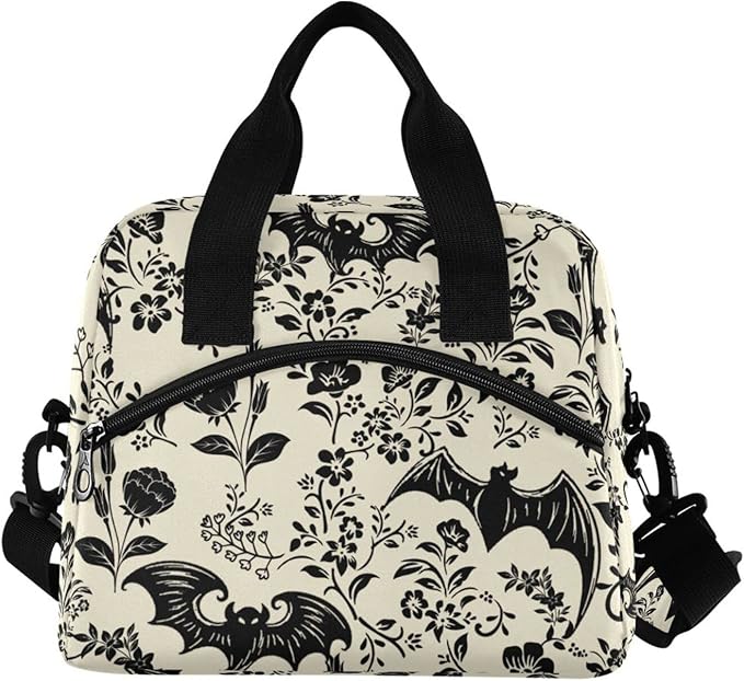 CBBYY Goth Bat Lunch Bags for Women Men, Reusable Insulated Lunch Box, Adjustable Shoulder Straps Tote Lunch Bag for Work Picnic School