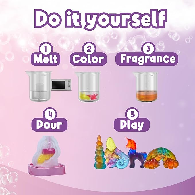 Playbees Unicorn Soap Making Kit for Kids - Fun DIY Christmas Gift for Girls & Boys Age 6-12, Creative STEM Science Craft, Holiday Activity, Educational Toy & Stocking Stuffer
