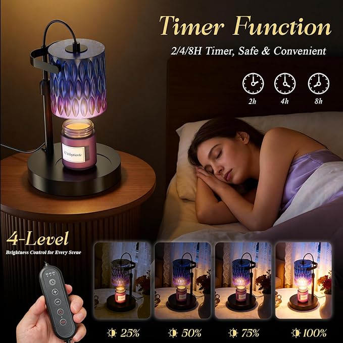 Candle Warmer Lamp with Timer & Dimmable 4-Level Brightness - Adjustable Height,for New Home Bedroom, Gifts for Women(Blue)