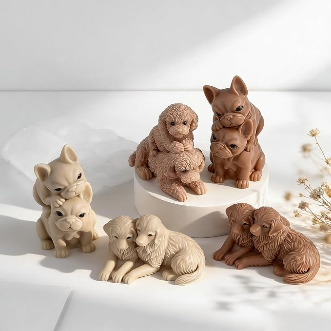 Couple Animal Dog Cylinder Candle & Resin Mold - Resin Casting Silicone Molds for Home Decor & Candle Making Wave Spiral Mold