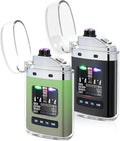 2 Pack Electric Lighter - USB Rechargeable Plasma Lighters, Windproof Plasma Lighters, Pocket Metal Lighter with LED Battery for Candle Party, Outdoor Camping（Black+Pine Green）