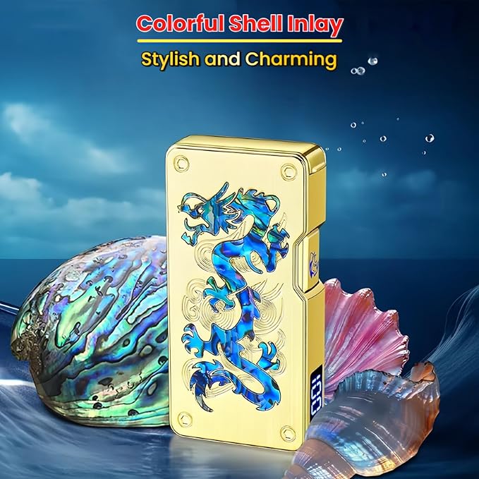 Smart Butane Lighter with 5 Ignition Methods, Voice-Activated Dual Flame Lighter with Windproof Blue Torch and Soft Flame Options, Rechargeable and Refillable Lighters (Without Fuel) (Black)