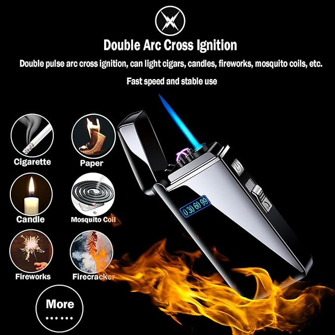 Electronic Lighter, Jet Flame Torch Lighters, 2 in 1 Arc Electric USB Rechargeable Windproof Infinity Lighter, Refillable Butane for Cigar, BBQs, Fireworks, Candle, Camping (Red)
