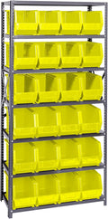 Quantum Storage Systems QSBU-265YL Giant Open Hopper Steel Shelving System, 18" D x 36" W x 75" H, with 7 Shelves and 24 QUS265 Bins, Yellow