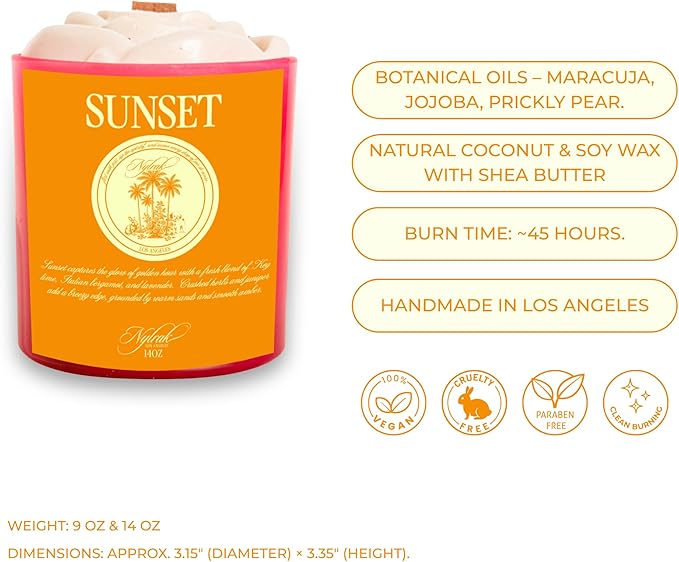 Body Oil Massage Candle | Melts into Skin Softening Warm Massage Oil - Natural Wood Wick - Soy & Coconut Wax - Grapefruit & Key Lime with Citrus Notes - Self Care Gift (Sunset 9oz)