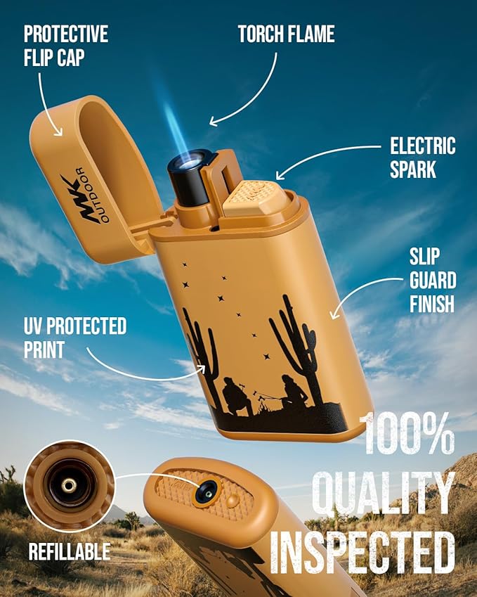 MK Lighter 5-Pack Torch Flame Pocket Lighters, Refillable and Multipurpose, Ideal for Candles, BBQ, Camping, and Everyday Use (Wild Spirit-5PC)
