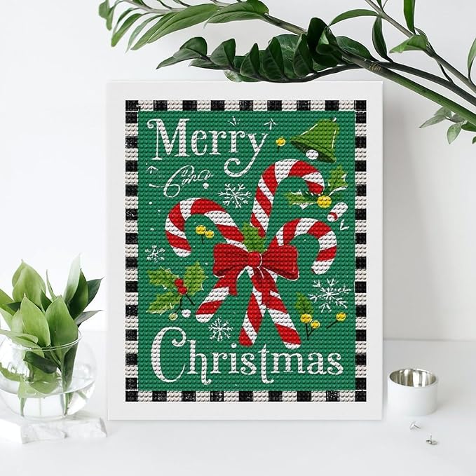 AIVKIEJK Diamond Painting Kits for Adults - Festive Merry Christmas Red Bow, Candy Cane & Bell Painting DIY 5D Full Drill Diamond Dots Paintings with Diamonds Gem Art and Crafts Home Decor 16"x20"