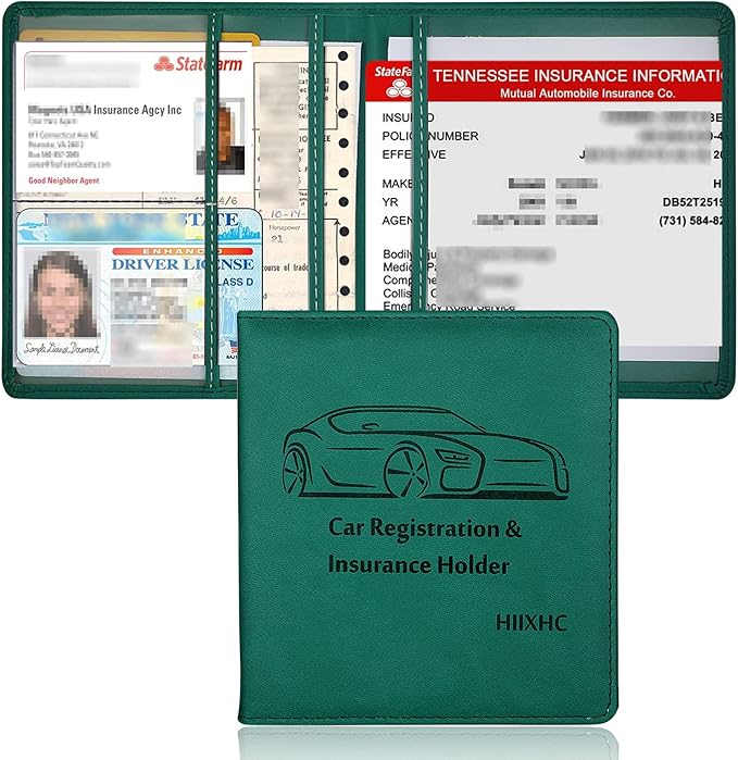 Car Registration and Insurance Holder, 5.5 x 5 Inch PU Leather Vehicle Glove Box Organizer Wallet Case Organizer for Insurance Card, Driver License, Essential Document, Paperwork