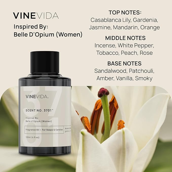 VINEVIDA [4 Oz] Inspired by: Belle d'Opium (Women); Fragrance Oil for Candle Making and Soap Making - Premium Candle Scents for Soy Candles