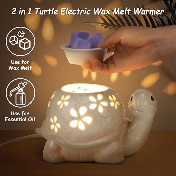 LESES Electric Wax Melt Warmer, Turtle Ceramic Wax Warmer Burner for Scented Cubes, Candle Wax Melter with 2 Light Bulbs Fragrance Oil Warmer for Home Bedroom Aromatherapy Gifts for Mom Grandma