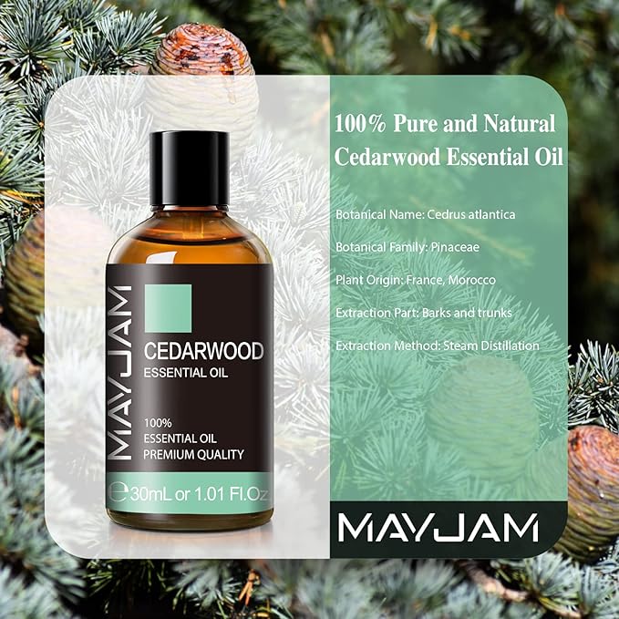 Cedarwood Essential Oil 1.01fl.oz/30ML, MAYJAM Premium Cedarwood Oil for Massage, Diffuser, Candle Making, DIY Soap, Long Lasting Scents