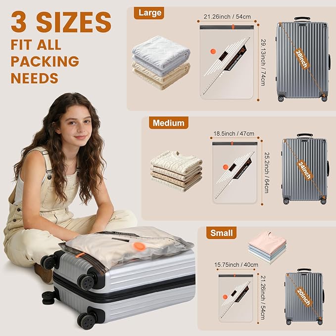 15 Pack Vacuum Storage Bags for Travel with Electric Rechargeable Pump, Vacuum Seal Compression Space Saver Bags for Clothing, Blankets, Bedding, for Travel, Moving & Home Organization (5S,5M,5L)