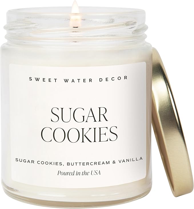 Sweet Water Decor Sugar Cookies Candle - Sugar Cookies, Vanilla, and Buttercream Scented Soy Christmas Candles and Decor for Home - 9oz. Clear Jar Soy Candle, Made in The USA