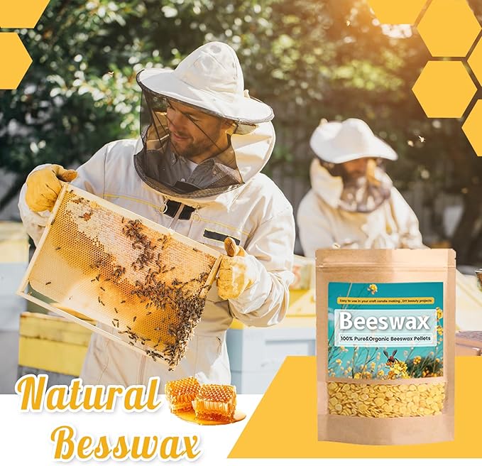 Ksedcon 2LB Beeswax for Candle Making, Triple Filtered Beeswax Pellets Candle Wicks with Candle Making Tools