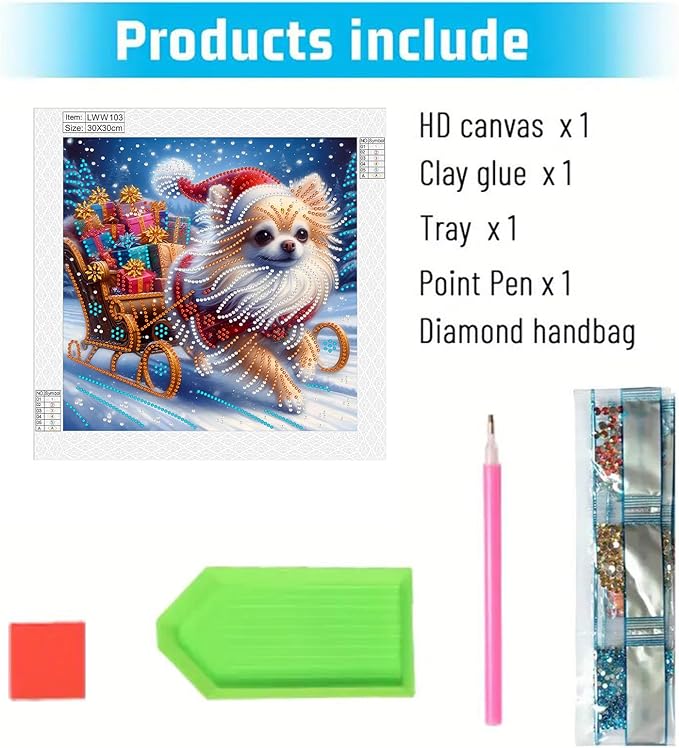 Christmas Dog 5D Special Shape Diamond Art Kits for Beginners, Christmas Winter Theme Diamonds Painting Kits for Adults,DIY Crystal Rhinestones Diamond Paintings for Home Wall Decor 12×12Inch