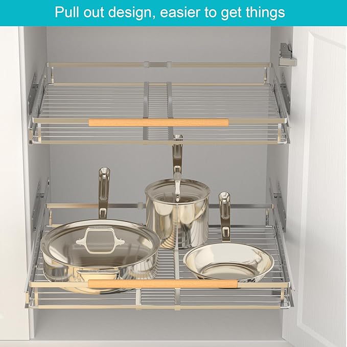 iPEGTOP 2 Pack Pull Out Cabinet Drawer Shelf Organizer, Extendable Sliding Slide Out Pantry Shelves Storage Heavy Duty for Kitchen Cabinets Under Sink, Adjustable Width 23.1~39.9" W x 22.4" D