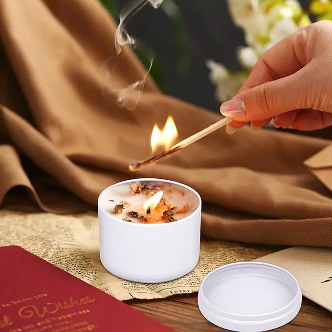 12-Pack Candle Jars, 4oz Candle Tins with Lids, Empty Metal Candle Jars for Making Candles Bulk Candle Containers - Full White